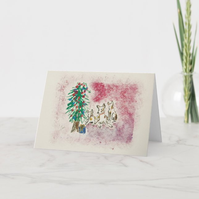 Tarjeta de saludo de Navidades de cachorros de per (Anverso)