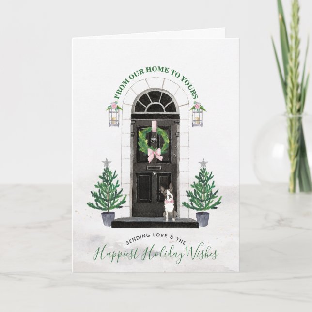 Tarjeta de saludo de Navidades de feriado de perro (Anverso)