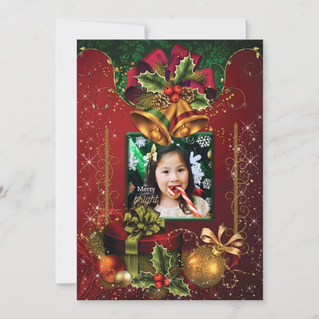 Tarjeta de saludo de Navidades de festividad fotog (Anverso)