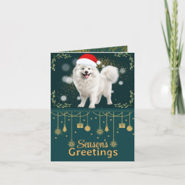 Tarjeta de saludo de Navidades de oro Samoyed de p