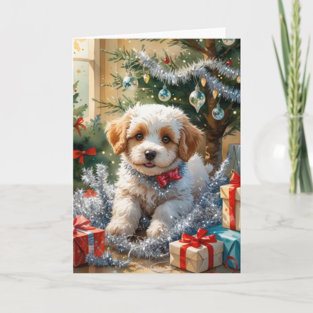Tarjeta de saludo de Navidades de perro de Coton D (Anverso)