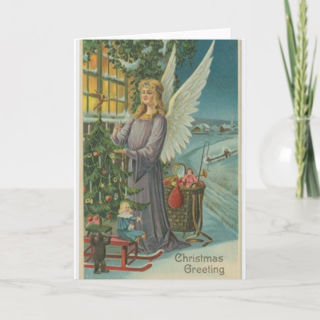 Tarjeta de saludo de navidades de regalos de ángel (Anverso)