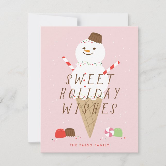 Tarjeta de saludo de Navidades de Snowcone - Rosa (Anverso)