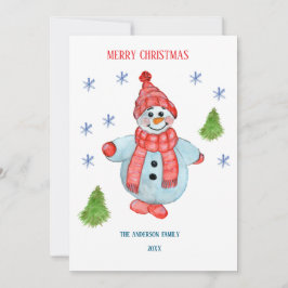 Tarjeta de saludo de navidades de un muñeco de nie