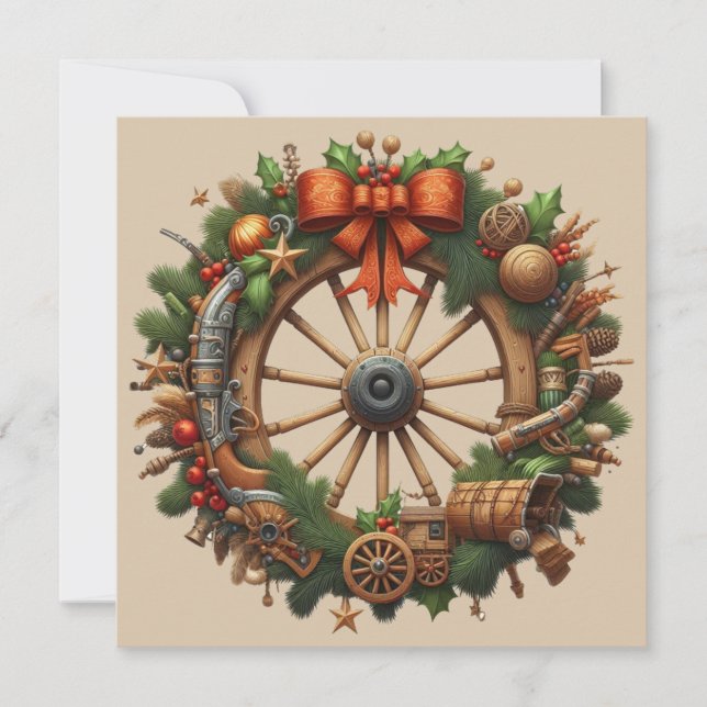 Tarjeta de saludo de Navidades de Western Wreath (Anverso)