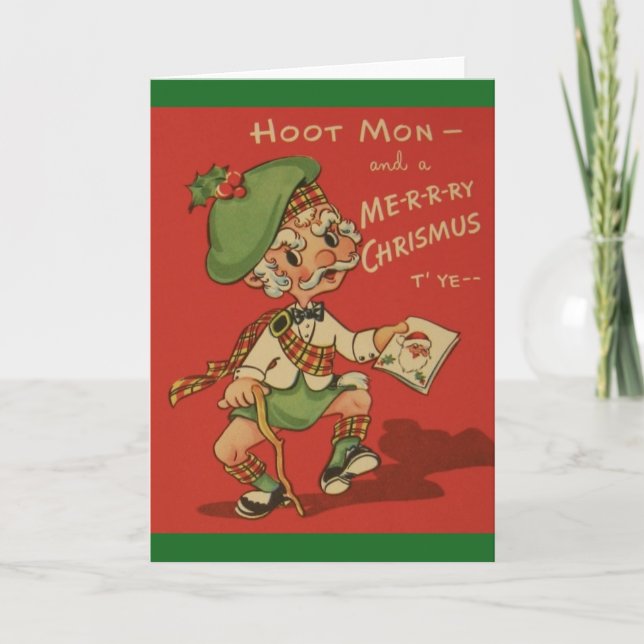 Tarjeta de saludo de Navidades escoceses retro (Anverso)
