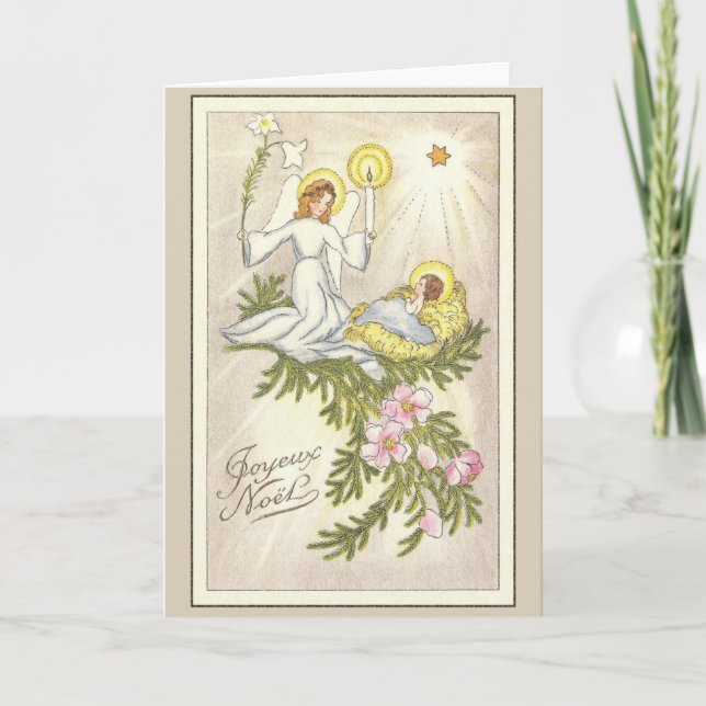 Tarjeta de saludo de Navidades franceses religioso (Anverso)