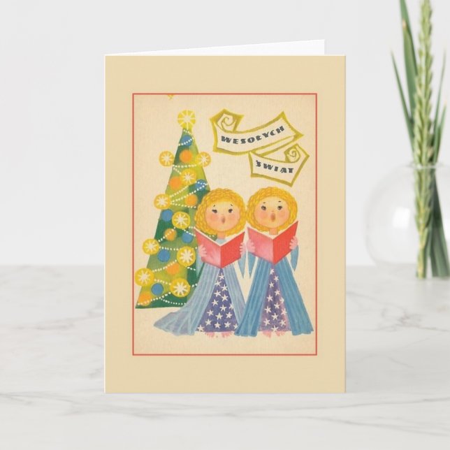 Tarjeta de saludo de Navidades polacos retro (Anverso)