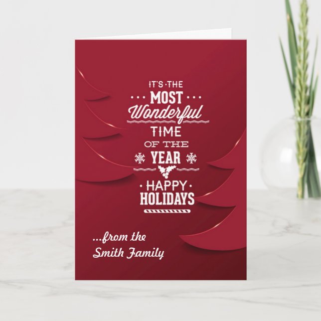 Tarjeta de saludo de Navidades Red Happy Holidays (Anverso)