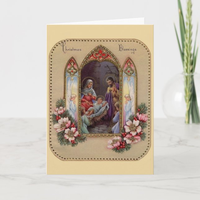 Tarjeta de saludo de Navidades religiosos de época (Anverso)