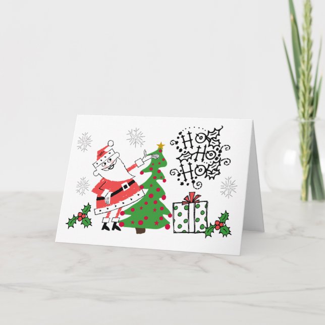 Tarjeta de saludo de Navidades Retro Santa Ho Ho H (Anverso)