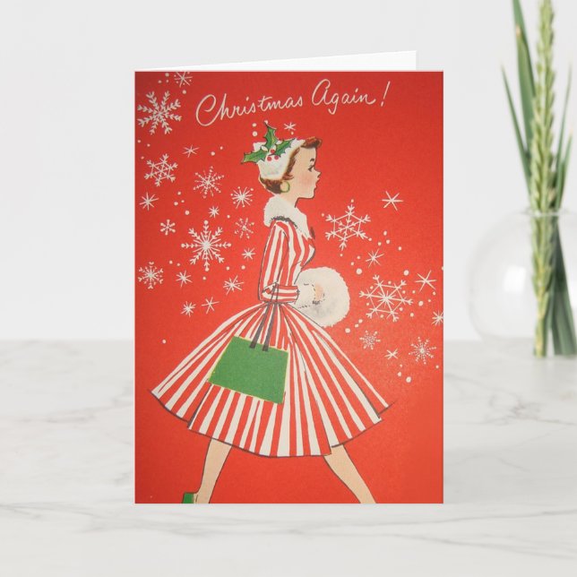 Tarjeta de saludo de Navidades Retro Vintage (Anverso)