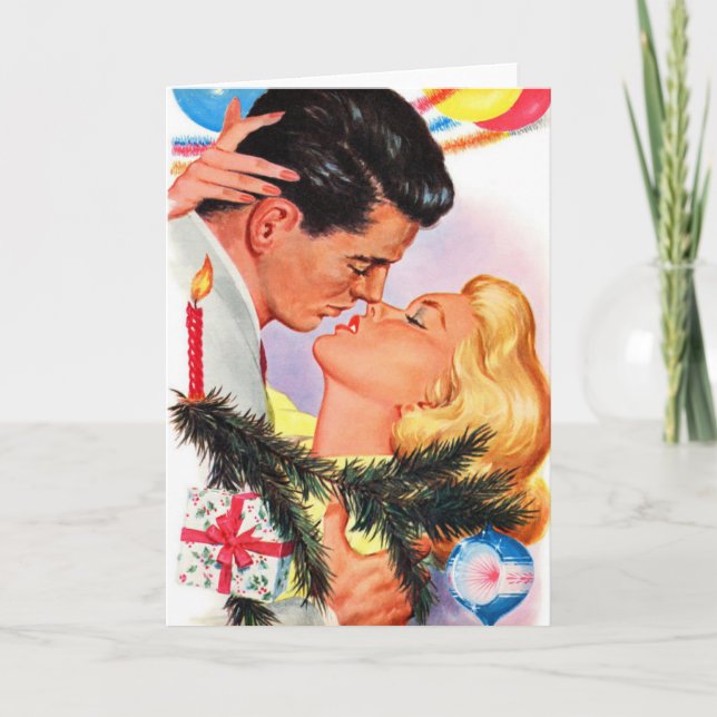 Tarjeta de saludo de Navidades románticos de época (Anverso)