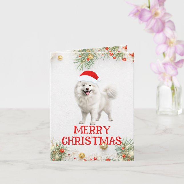 Tarjeta de saludo de Navidades Samoyed de personal (Orquídea)