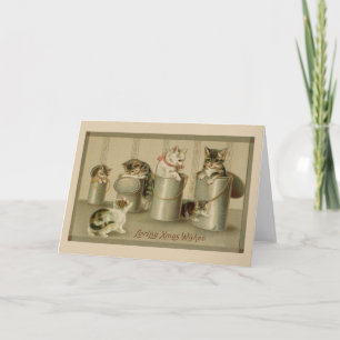 Tarjeta de saludo de Navidades Vintage Kittens
