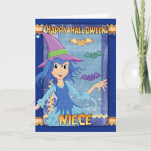 tarjeta de saludo de niece halloween con bruja peq