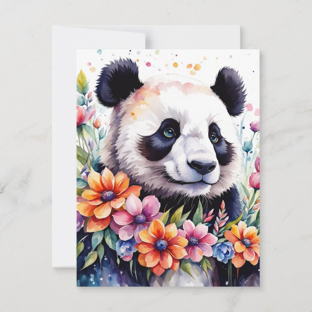 Tarjeta de saludo de oso acuarela Floral Panda (Anverso)