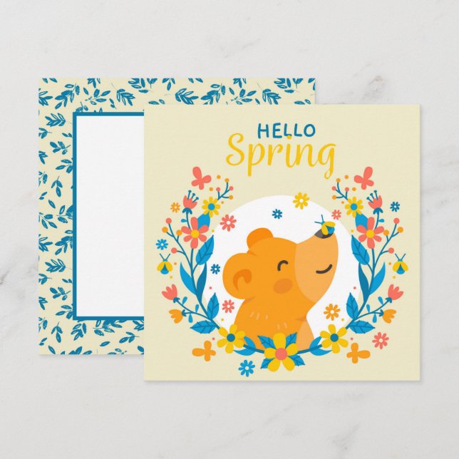 Tarjeta de saludo de oso de primavera de Hello (Anverso / Reverso)
