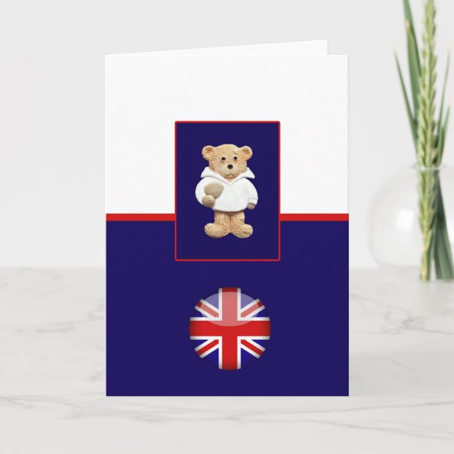 Tarjeta de saludo de oso del rugby británico Teddy (Anverso)