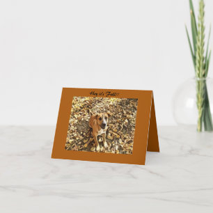 Tarjeta de saludo de otoño con perrito entre las h
