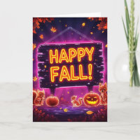 Tarjeta de saludo de otoño de neón 5x7 – Hojas fel