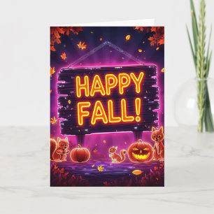 Tarjeta de saludo de otoño de neón 5x7 – Hojas fel