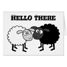 Tarjeta de saludo de oveja blanca negra