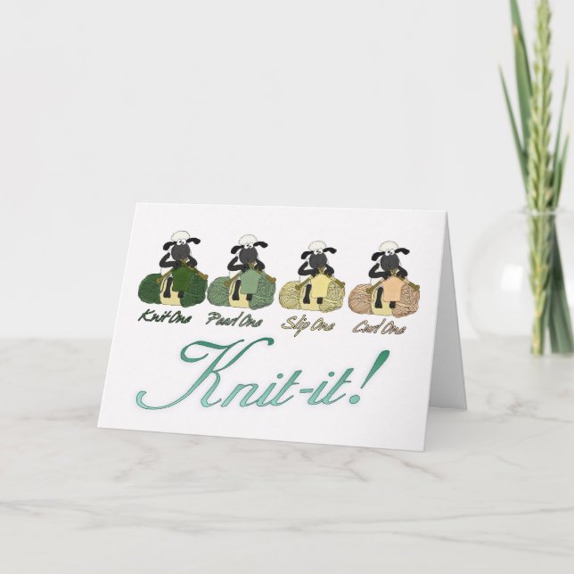 Tarjeta de saludo de oveja de punto - Knit-It! (Anverso)