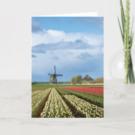 Tarjeta de saludo de paisaje de molino de viento y