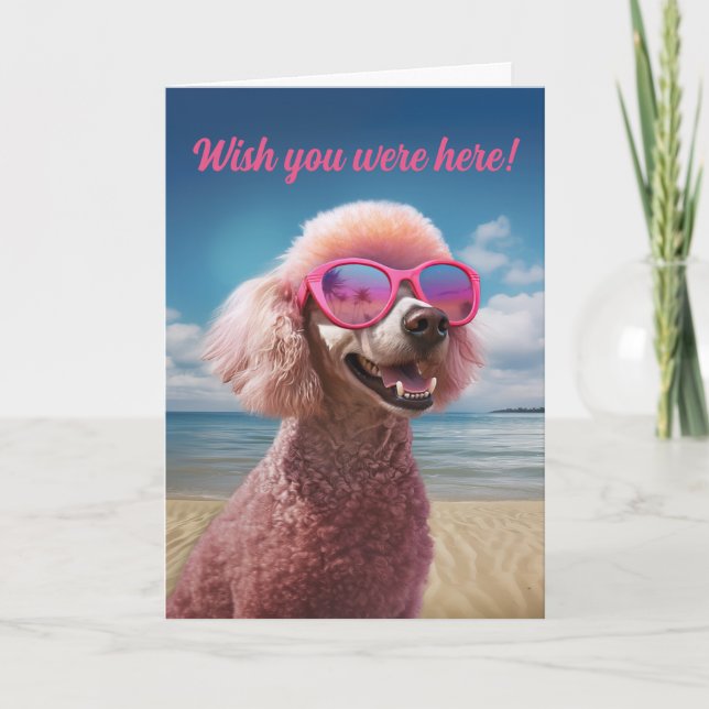 Tarjeta de saludo de Paraíso Tropical Rosa Poodle (Anverso)
