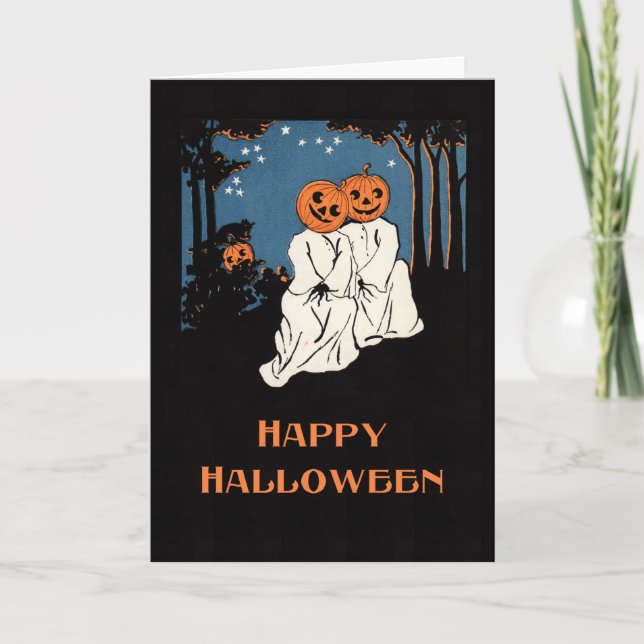 Tarjeta de saludo de pareja de calabazas de Hallow (Anverso)