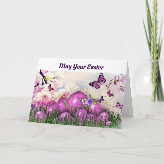 Tarjeta De Saludo De Pascua De Mariposas Y Huevos (Anverso)