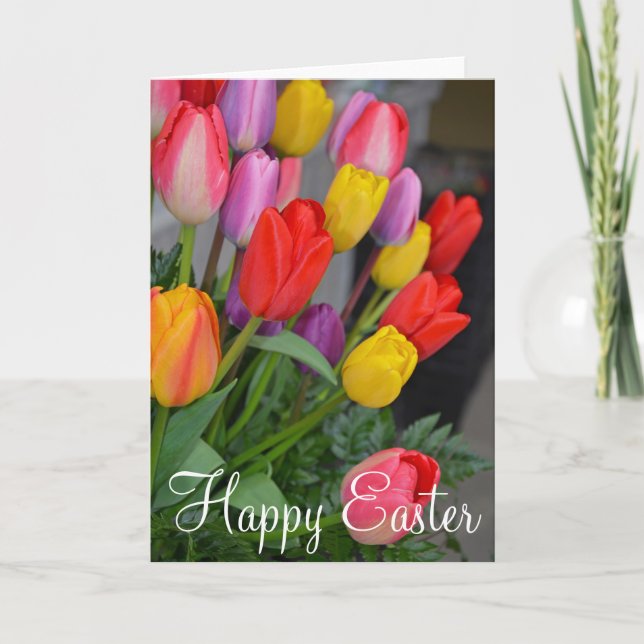 Tarjeta de saludo de Pascua de Primavera tulipanes (Anverso)