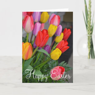 Tarjeta de saludo de Pascua de Primavera tulipanes