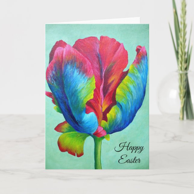 Tarjeta de saludo de Pascua - Tulipán arcoiris (Anverso)