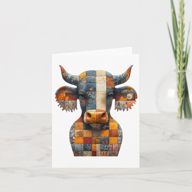 Tarjeta de saludo de Patchwork Bull (Anverso)