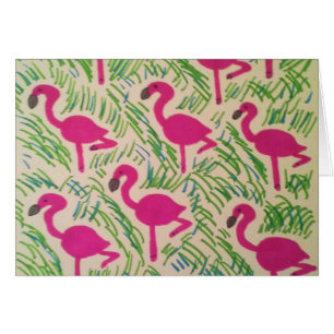 Tarjeta de saludo de Patrón Tropical Flamingos Ros
