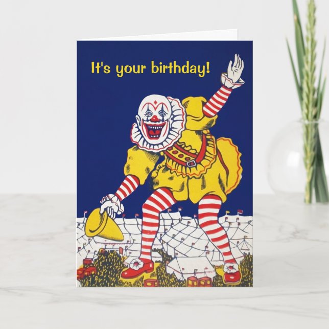 Tarjeta de saludo de Payaso Vintage personalizable (Anverso)