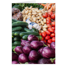 Tarjeta de saludo de pepinos de berenjena tomates 