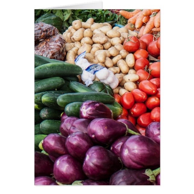 Tarjeta de saludo de pepinos de berenjena tomates  (Frente)