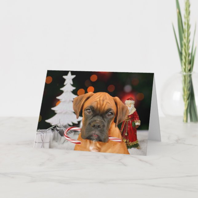 Tarjeta de saludo de perro Boxer para navidades (Anverso)