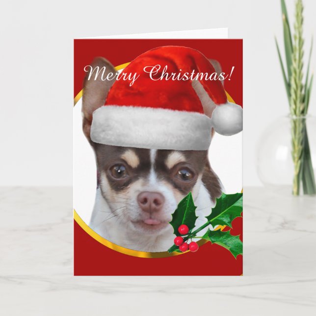 Tarjeta de saludo de perro Chihuahua para navidade (Anverso)
