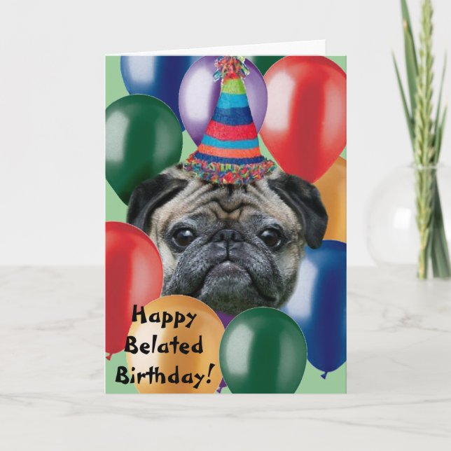 Tarjeta de saludo de perro de pug de cumpleaños fe (Anverso)