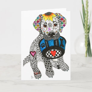 Tarjeta de saludo de perro labrador, alegre y colo