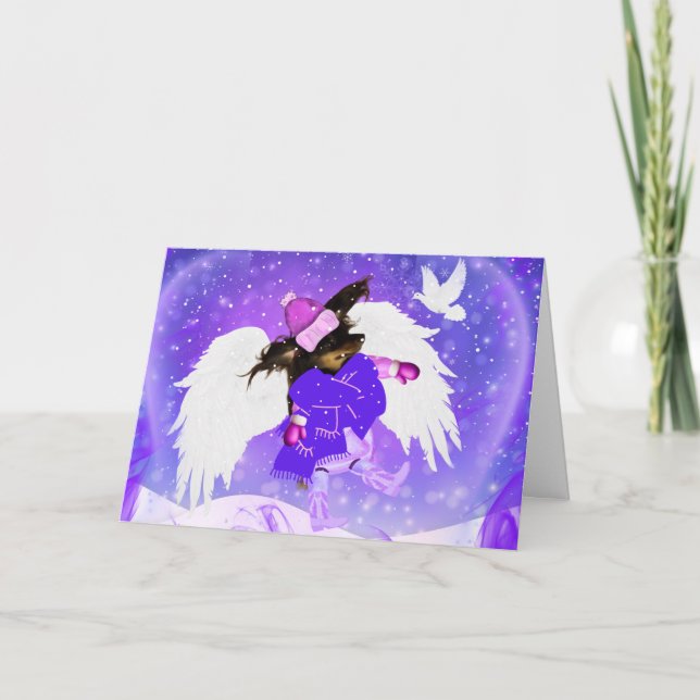 Tarjeta de saludo de perro Snow Angel Weenie (Anverso)