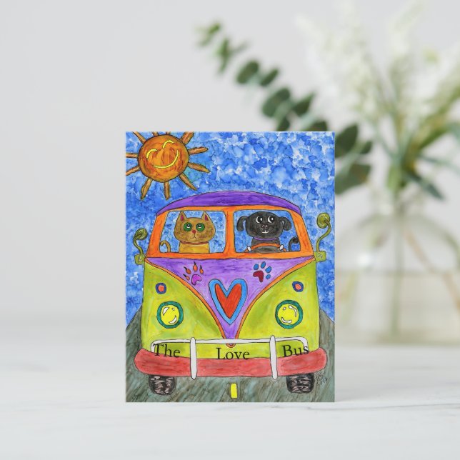 Tarjeta de saludo de perro y gato caprichosos (Anverso de pie)