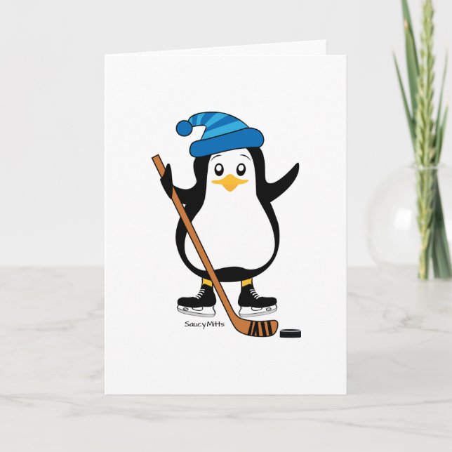 Tarjeta de saludo de pingüino de hockey (Anverso)