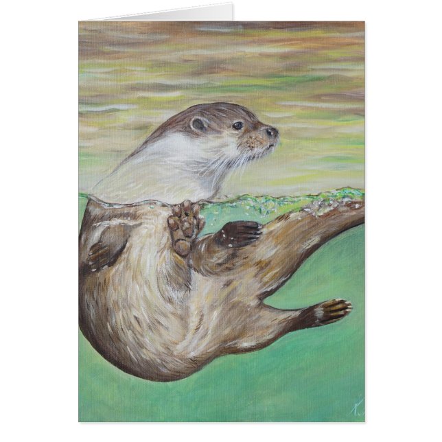 Tarjeta de saludo de pintura de Otter River Playfu (Frente)