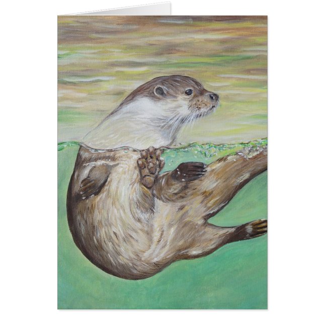 Tarjeta de saludo de pintura de Otter River Playfu (Frente)