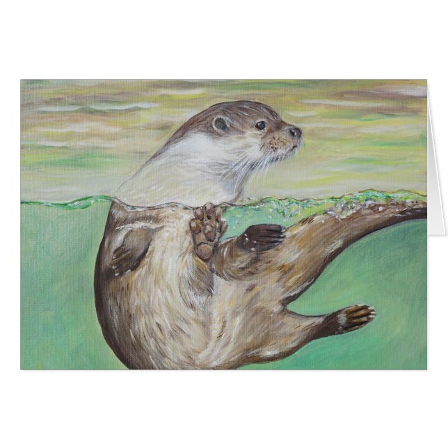 Tarjeta de saludo de pintura de Otter River Playfu (Anverso (Horizontal))